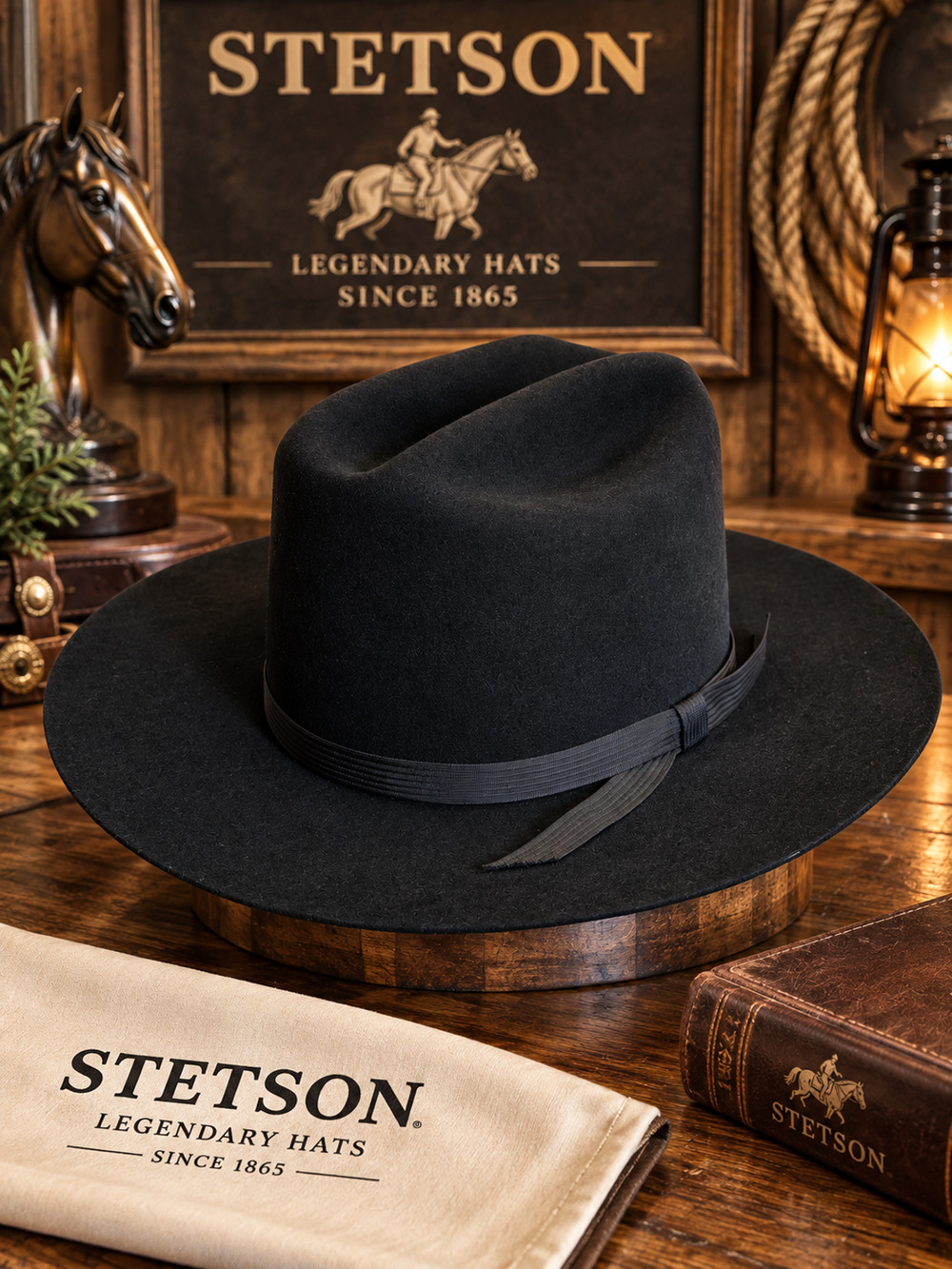 Stetson Stallion "Justice" Black Felt Cowboy Hat Size 7 1/2 Classic Western
